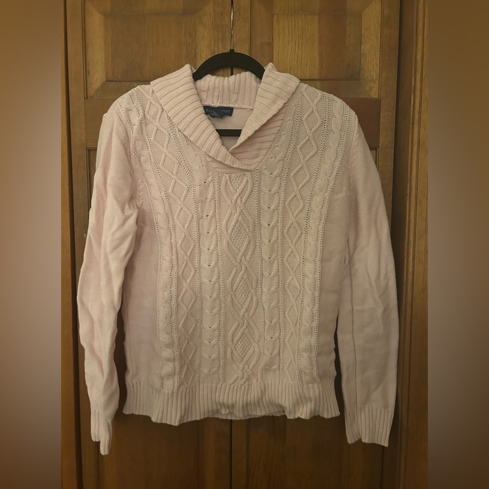 Karen Scott Women’s Sz S Preppy Romantic Feminine Light Pink Cotton Sweater